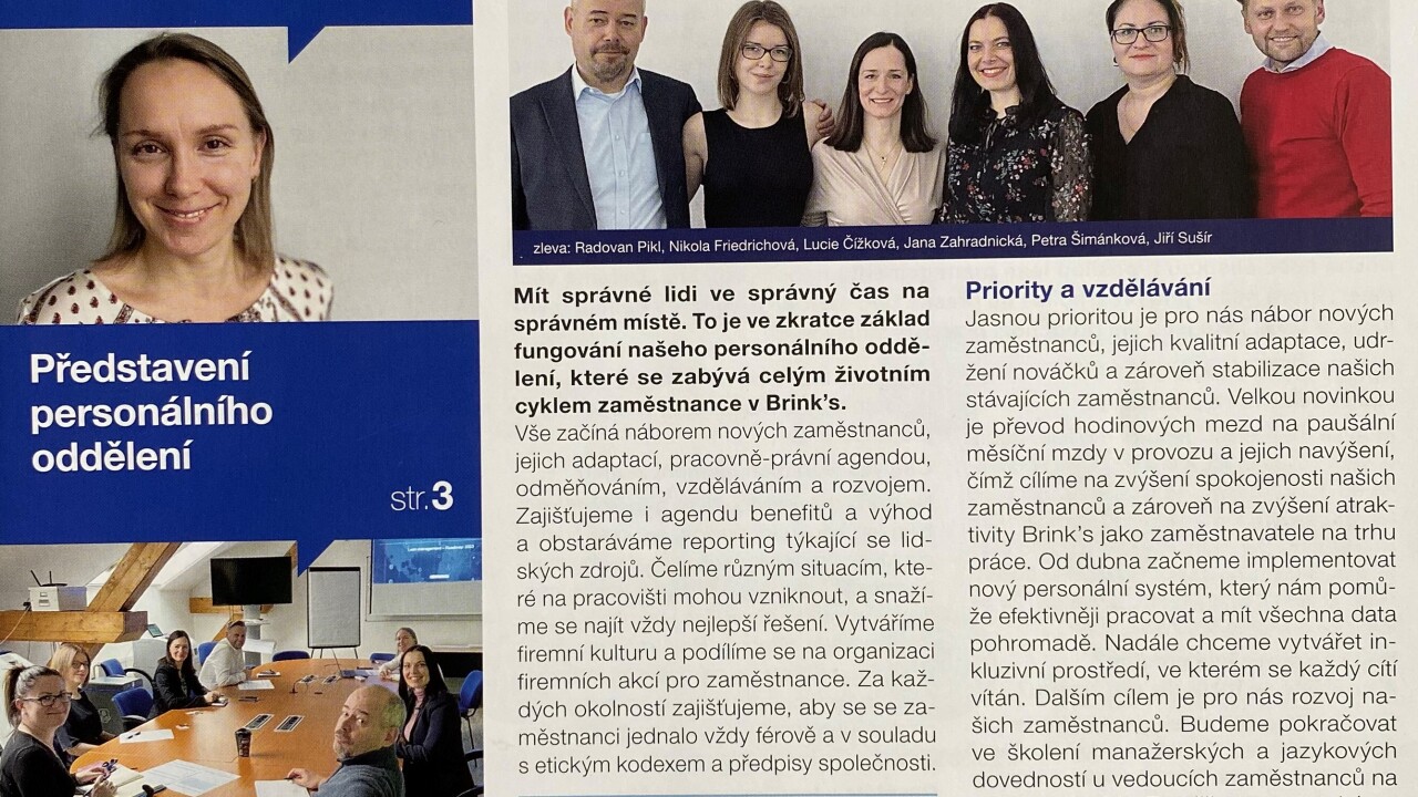 V jarním vydání BRINKS news jsme představili HR oddělení